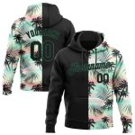 Custom Stitched 3D Tropical Palm Leaves Black Kelly Green Hoodie Sweatshirt Pullover Custom Stitched Black Black-Kelly Green