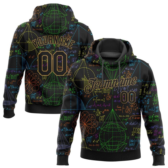 Custom Stitched 3D Pattern Black Gold Math Sports Hoodie Pullover Sweatshirt Custom Stitched Black Black-Old Gold 3D Pattern - Image 1