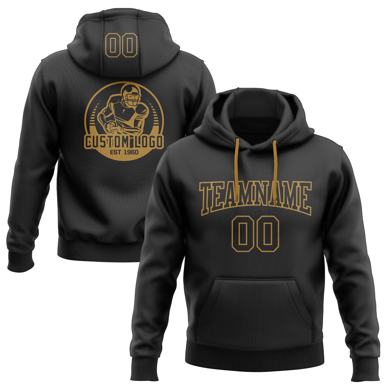 Black Gold Custom Stitched Football Hoodie Pullover Sweatshirt for Men and Women Custom Stitched Black Black-Old Gold Football