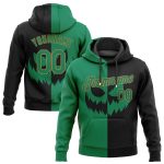 Custom Stitched 3D Pattern Halloween Pumpkin Scary Faces Hoodie - Black Kelly Green Old Gold Pullover Sweatshirt Custom Stitched
