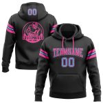Black Light Blue-Pink Custom Stitched Hoodie Sweatshirt Pullover for Football Custom Stitched Black Light Blue-Pink Football