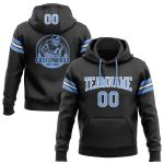 Custom Stitched Football Hoodie Black Light Blue White Pullover Sweatshirt Custom Stitched Black Light Blue-White Football