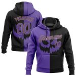 Halloween Pumpkin Hoodie, Scary Faces Black Purple Old Gold 3D Pattern, Custom Stitched Sports Pullover Sweatshirt Custom