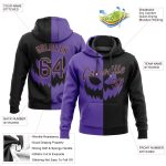 Halloween Pumpkin Hoodie, Scary Faces Black Purple Old Gold 3D Pattern, Custom Stitched Sports Pullover Sweatshirt Custom - Image 2