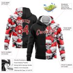 3D Skull Design Black Red-White Pullover Hoodie with Christmas Santa Hat - Custom Stitched Sports Sweatshirt Custom Stitched - Image 2