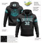 Custom Stitched Black White Aqua Hoodie Sweatshirt Pullover for Football Fans Custom Stitched Black White-Aqua Football Pullover - Image 2