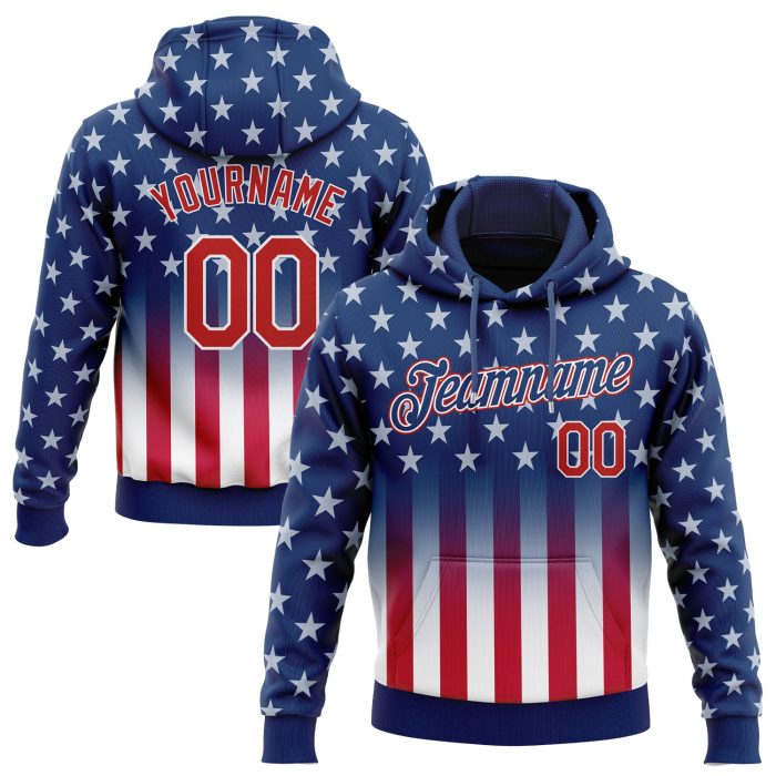 3D American Flag Sweatshirt Hoodie, Custom Stitched Blue Red-White Pullover Fashion for Sports and Activewear Custom Stitched - Image 1