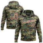 Camo Vintage USA Flag Pullover Sweatshirt Hoodie for Salute to Service - Custom Stitched Cream Sports Style Custom Stitched