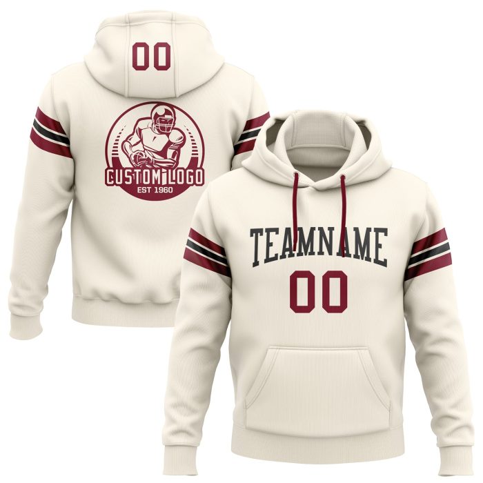 Cream Crimson Black Custom Hoodie Sweatshirt Pullover Football Apparel Custom Stitched Cream Crimson-Black Football Pullover - Image 1