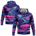 Royal Pink Light Blue-White 3D Pattern Sports Hoodie Custom Stitched Pullover Sweatshirt Custom Stitched Figure Royal Pink