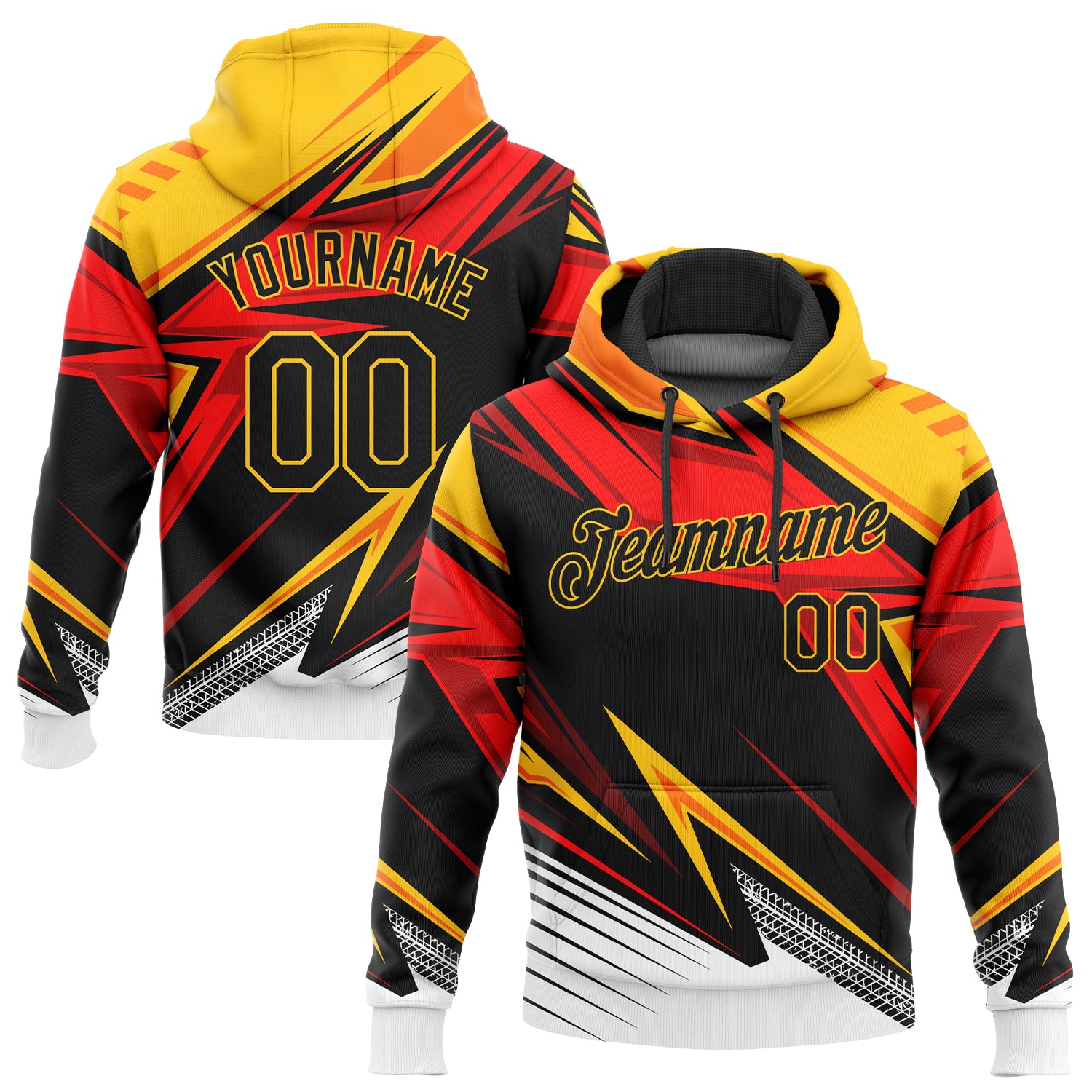 Gold Black Orange White 3D Pattern Sports Hoodie Custom Stitched Pullover Sweatshirt Custom Stitched Gold Black Orange-White