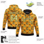 Gold Black 3D Pattern Smiling Pumpkin Halloween Hoodie Custom Stitched Pullover Sweatshirt Custom Stitched Gold Gold-Black - Image 2