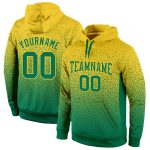 Gold Kelly Green Fade Custom Stitched Sports Hoodie Pullover Sweatshirt Custom Stitched Gold Kelly Green Fade Fashion Sports