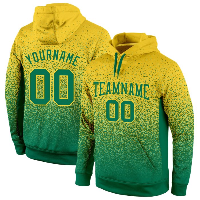 Gold Kelly Green Fade Custom Stitched Sports Hoodie Pullover Sweatshirt Custom Stitched Gold Kelly Green Fade Fashion Sports - Image 1