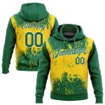 Custom Stitched 3D Pattern Gold Kelly Green White Hoodie Sports Pullover Sweatshirt Custom Stitched Gold Kelly Green-White