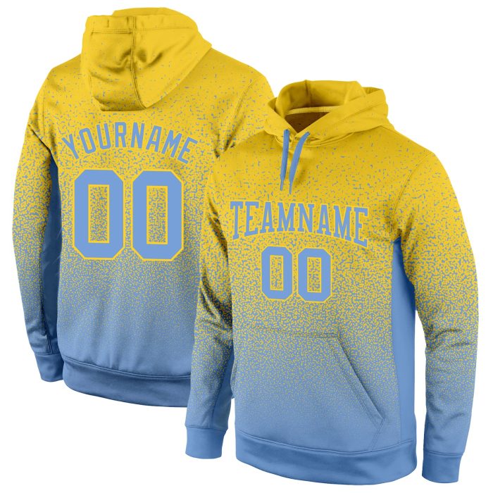Custom Stitched Gold Light Blue Fade Hoodie Sweatshirt for Fashion Sports Custom Stitched Gold Light Blue Fade Fashion Sports - Image 1