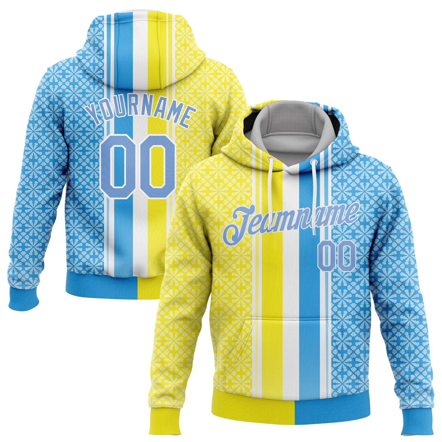 Custom Stitched Gold Light Blue-White 3D Pattern Design Sports Pullover Sweatshirt Hoodie Gold Light Blue White 3D Pattern Design Custom Stitched Sports Hoodie Pullover Sweatshirt Custom Stitched Gold Light Blue-White - Image 1