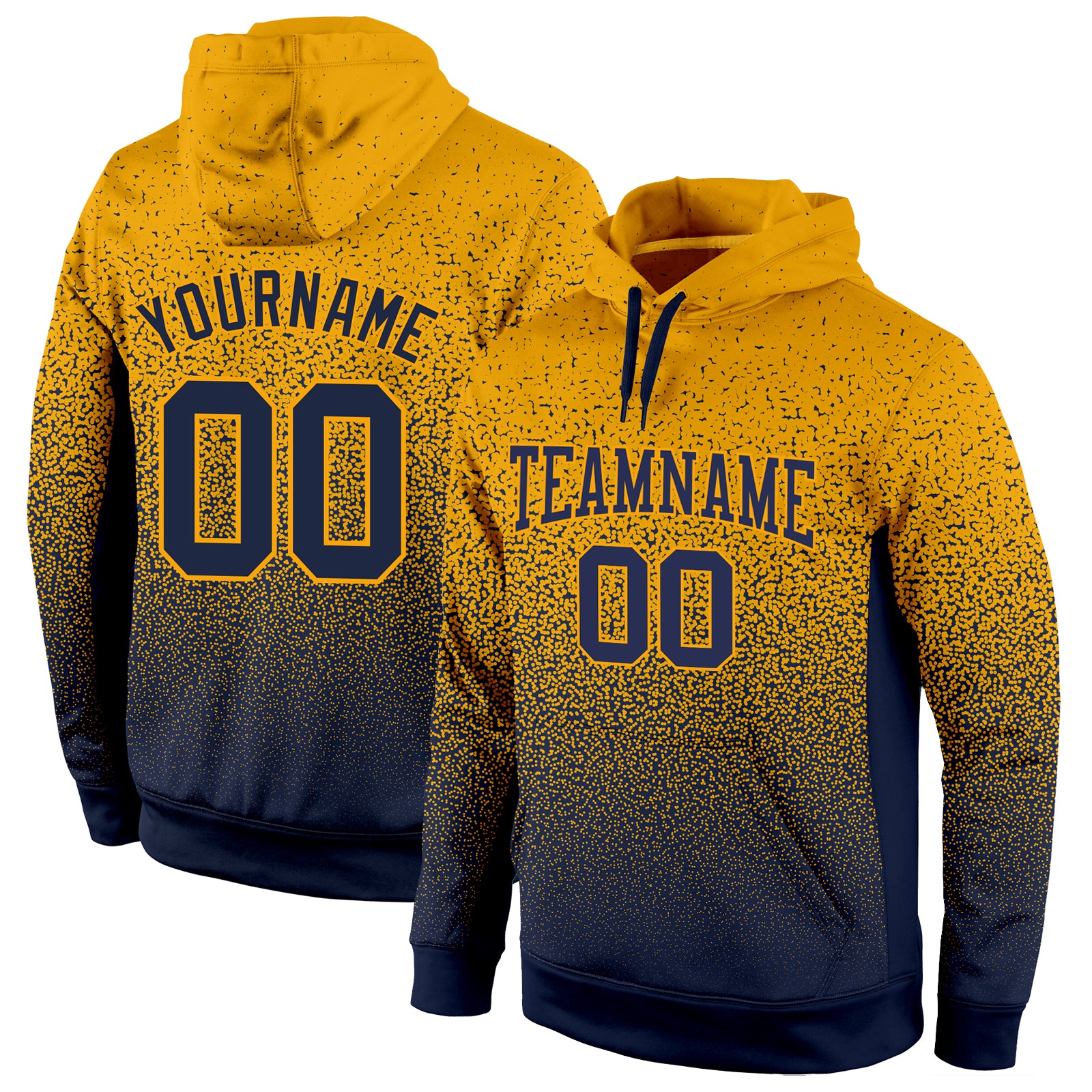 Gold Navy Fade Custom Stitched Fashion Sports Hoodie Pullover Sweatshirt Custom Stitched Gold Navy Fade Fashion Sports Pullover