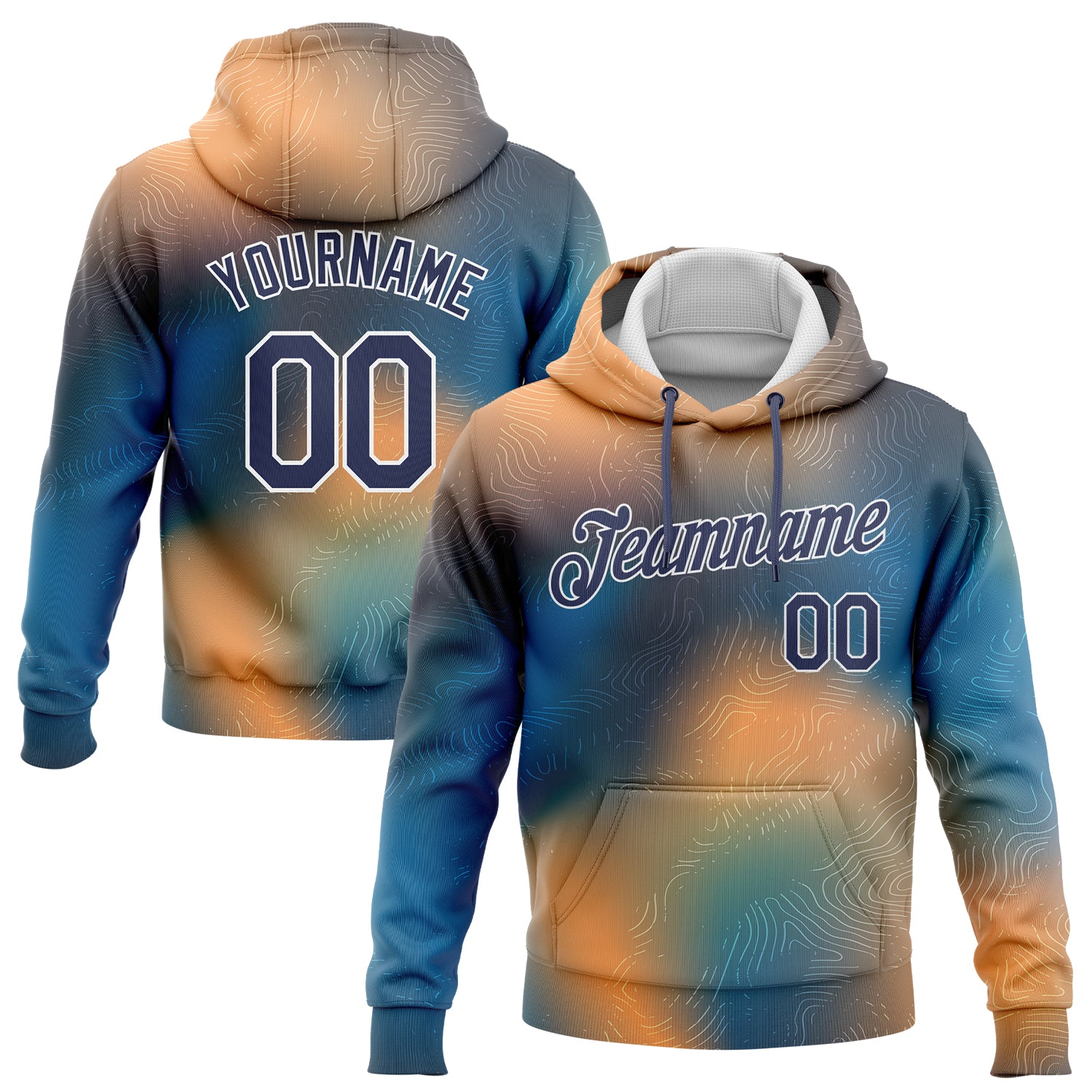 Custom Stitched Gold Navy Light Blue-White 3D Pattern Design Sports Pullover Sweatshirt Hoodie Gold Navy Light Blue White Custom 3D Pattern Sports Hoodie Pullover Sweatshirt Custom Stitched Gold Navy Light Blue-White - Image 1