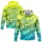 Gold Neon Green 3D Pattern Gradient Abstract Sports Pullover Hoodie - Custom Stitched Sweatshirt Custom Stitched Gold Neon