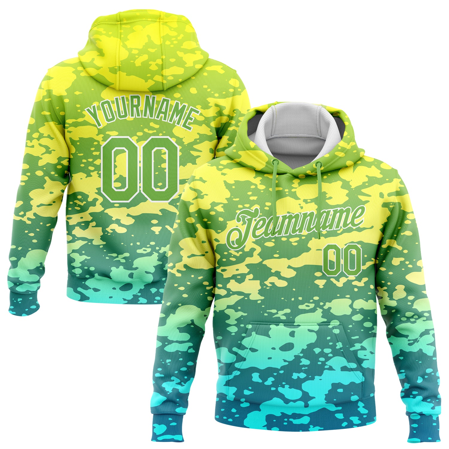 Gold Neon Green 3D Pattern Gradient Abstract Sports Pullover Hoodie - Custom Stitched Sweatshirt Custom Stitched Gold Neon