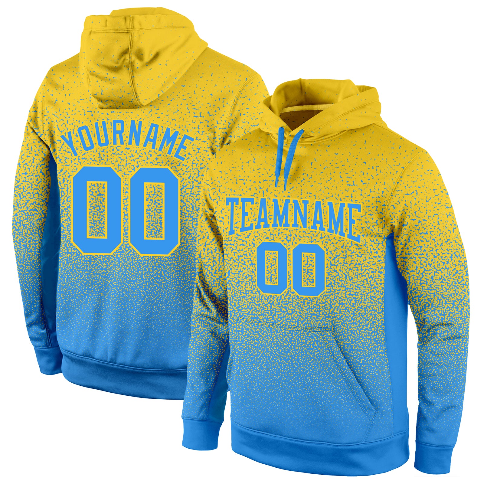 Custom Stitched Gold Powder Blue Fade Fashion Sports Pullover Sweatshirt Hoodie Custom Gold Powder Blue Fade Sports Hoodie Pullover Sweatshirt, Stitched Fashion Design Custom Stitched Gold Powder Blue - Image 1