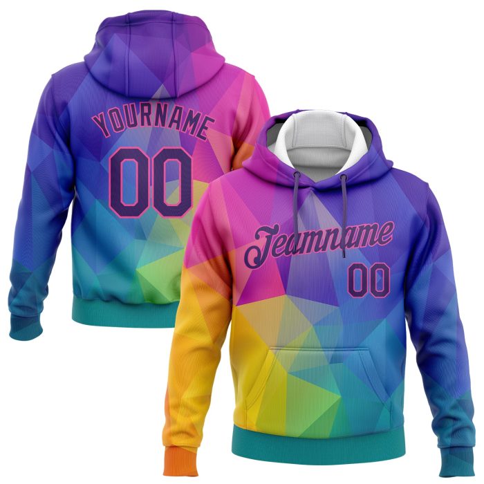 Gold Purple-Pink 3D Pattern Abstract Rainbow Sports Hoodie Custom Stitched Pullover Sweatshirt Custom Stitched Gold Purple-Pink - Image 1