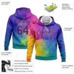 Gold Purple-Pink 3D Pattern Abstract Rainbow Sports Hoodie Custom Stitched Pullover Sweatshirt Custom Stitched Gold Purple-Pink - Image 2