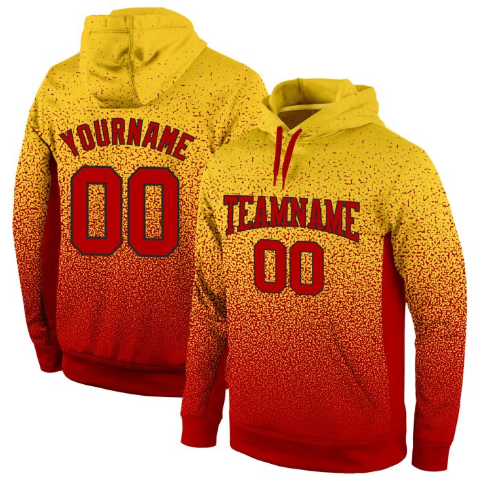 Custom Stitched Hoodie Gold Red-Black Fade Fashion Sports Pullover Sweatshirt Custom Stitched Gold Red-Black Fade Fashion - Image 1
