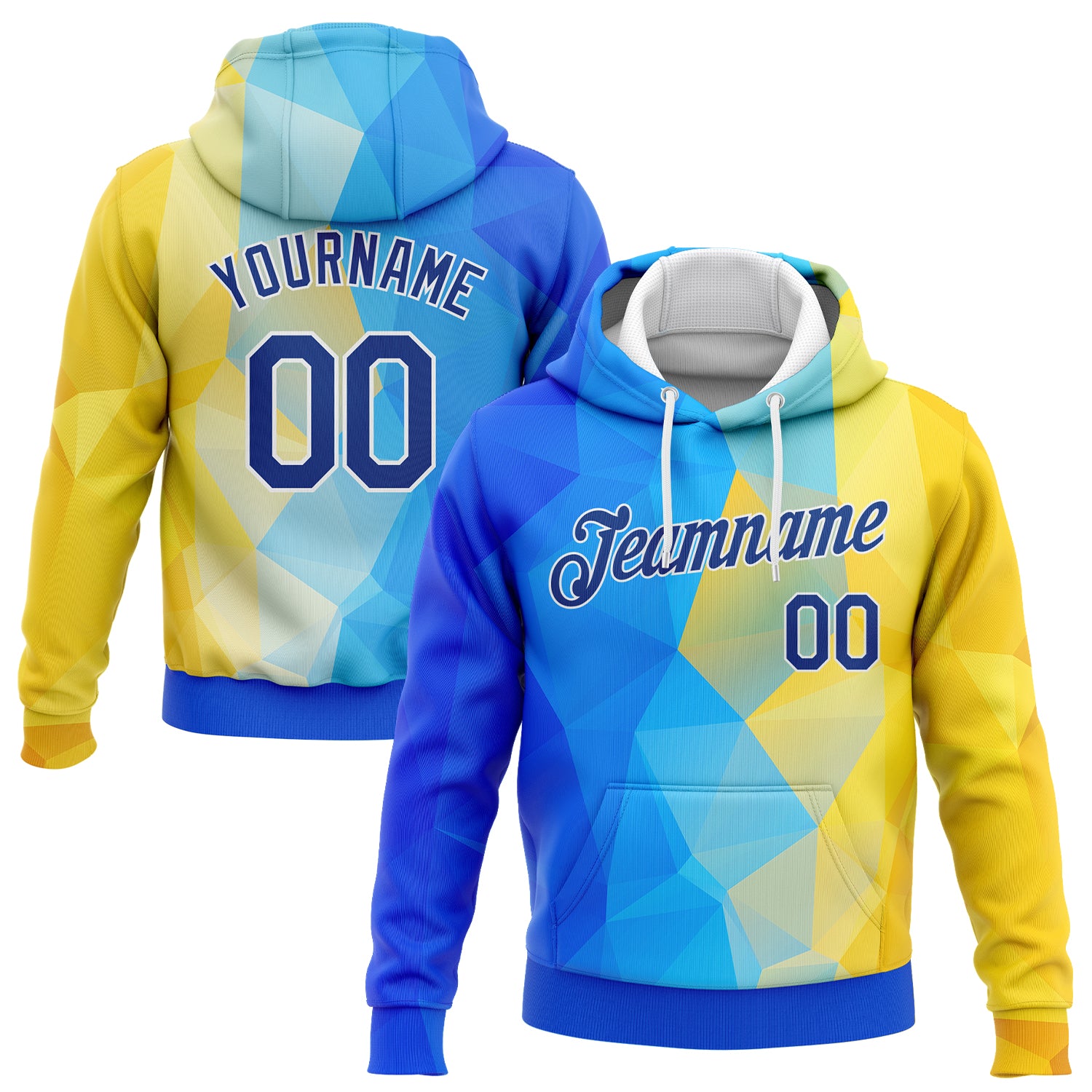 Ukrainian Flag Hoodie - Custom Stitched Gold Royal-White 3D Pattern Sports Pullover Sweatshirt Custom Stitched Gold Royal-White