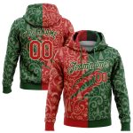 Custom Stitched 3D Christmas Hoodie Pullover Sweatshirt in Green Red Cream Custom Stitched Green Red-Cream 3D Christmas Sports