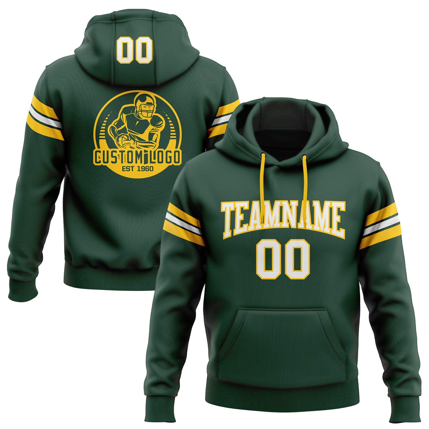 Custom Stitched Green White-Gold Football Pullover Sweatshirt Hoodie Green White Gold Custom Stitched Football Hoodie Pullover Sweatshirt Custom Stitched Green White-Gold Football Pullover Sweatshirt - Image 1