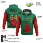 Kelly Green Old Gold-Red 3D Christmas Tree Sports Hoodie Pullover Sweatshirt - Custom Stitched Design Custom Stitched Kelly - Image 2
