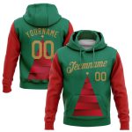 Kelly Green Old Gold-Red 3D Christmas Tree Sports Hoodie Pullover Sweatshirt - Custom Stitched Design Custom Stitched Kelly