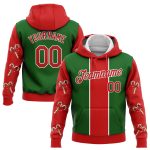 Christmas Candy Canes Hoodie Pullover Sweatshirt, Custom Stitched Kelly Green Red-White 3D Design Custom Stitched Kelly Green