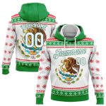 3D Mexican Flag Hoodie Custom Stitched Kelly Green White-Red Sports Pullover Sweatshirt Custom Stitched Kelly Green White-Red