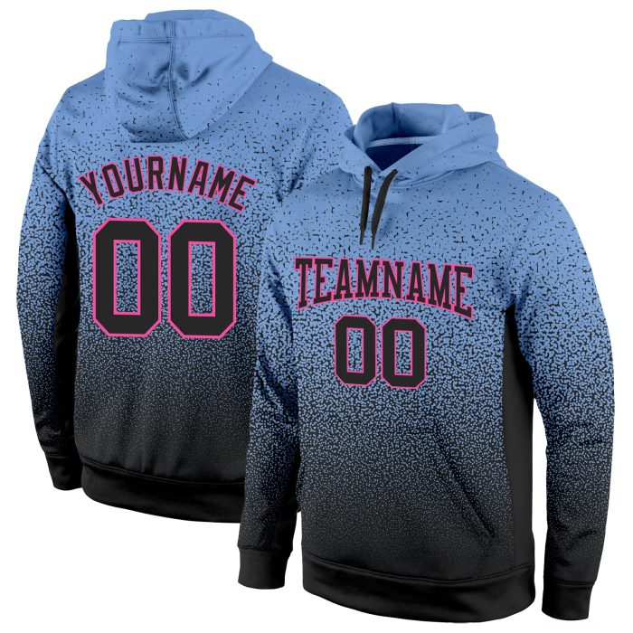 Light Blue Black-Pink Fade Fashion Sports Hoodie Custom Stitched Pullover Sweatshirt Custom Stitched Light Blue Black-Pink - Image 1