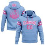 Light Blue Pink White Football Hoodie Custom Stitched Pullover Sweatshirt Custom Stitched Light Blue Pink-White Football