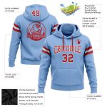 Light Blue Red-White Custom Football Hoodie Pullover Sweatshirt for Men/Women Custom Stitched Light Blue Red-White Football - Image 2