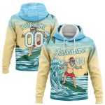 Light Blue White Kelly Green-Gold 3D Tropical Christmas Surfing Santa Pullover Sweatshirt Hoodie Custom Stitched Light Blue