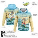 Light Blue White Kelly Green-Gold 3D Tropical Christmas Surfing Santa Pullover Sweatshirt Hoodie Custom Stitched Light Blue - Image 2