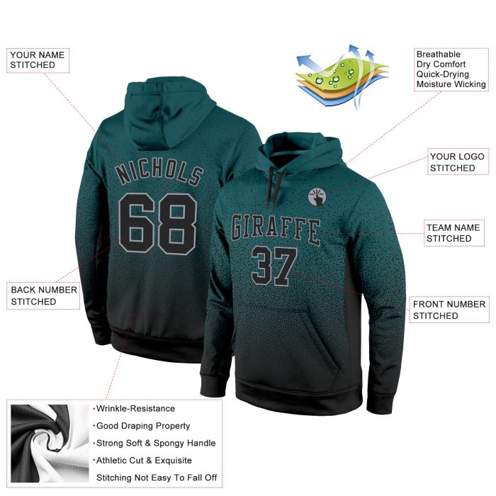 Midnight Green Black-Gray Fade Fashion Sports Hoodie Custom Stitched Pullover Sweatshirt Custom Stitched Midnight Green Black-Gray - Image 2