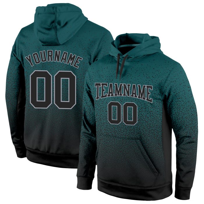 Midnight Green Black-Gray Fade Fashion Sports Hoodie Custom Stitched Pullover Sweatshirt Custom Stitched Midnight Green Black-Gray - Image 1
