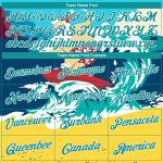 Navy Aqua-Gold 3D Tropical Surfing Santa Pullover Hoodie for Christmas Holiday Seaside Sports Custom Stitched Navy Aqua-Gold - Image 3