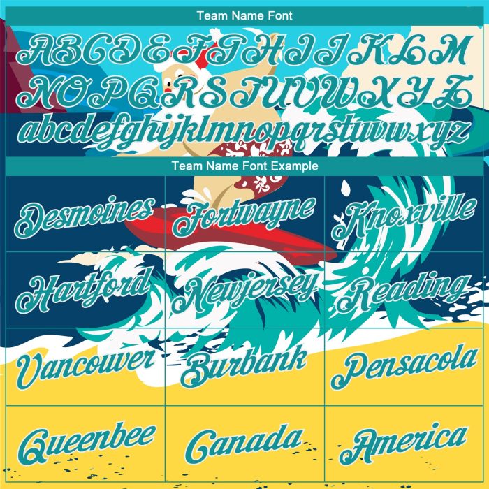 Navy Aqua-Gold 3D Tropical Surfing Santa Pullover Hoodie for Christmas Holiday Seaside Sports Custom Stitched Navy Aqua-Gold - Image 3