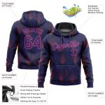 Navy Purple-Pink 3D Pattern Hoodie Custom Stitched Sports Pullover Sweatshirt Custom Stitched Navy Purple-Pink 3D Pattern - Image 2