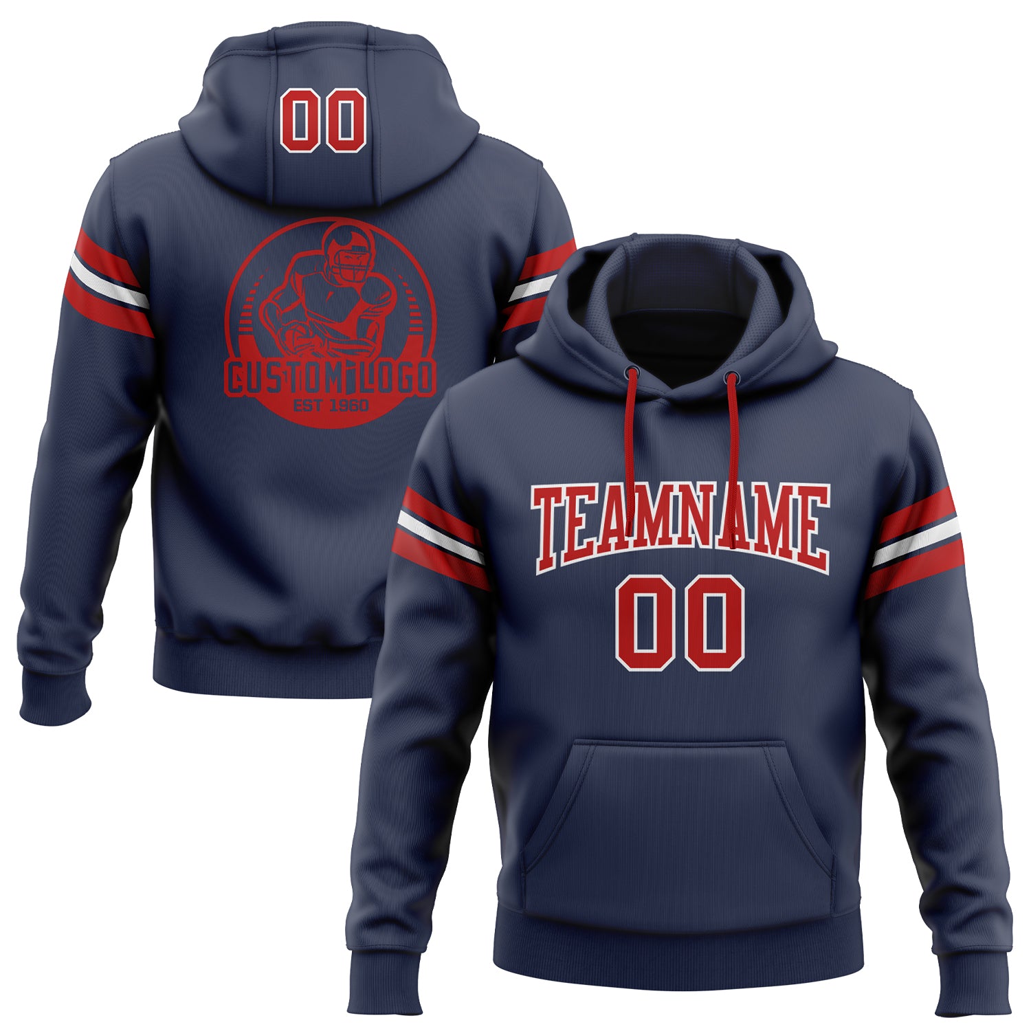 Navy Red-White Custom Stitched Football Hoodie Pullover Sweatshirt for Men Custom Stitched Navy Red-White Football Pullover