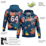 Navy 3D Tropical Santa Reindeer Flamingo Pullover Hoodie Sports Sweatshirt Custom Stitched Custom Stitched Navy White-Red - Image 2