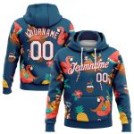 Navy 3D Tropical Santa Reindeer Flamingo Pullover Hoodie Sports Sweatshirt Custom Stitched Custom Stitched Navy White-Red