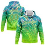 Neon Green White Gradient 3D Pattern Hoodie for Sports, Custom Stitched Pullover Sweatshirt Custom Stitched Neon Green Neon